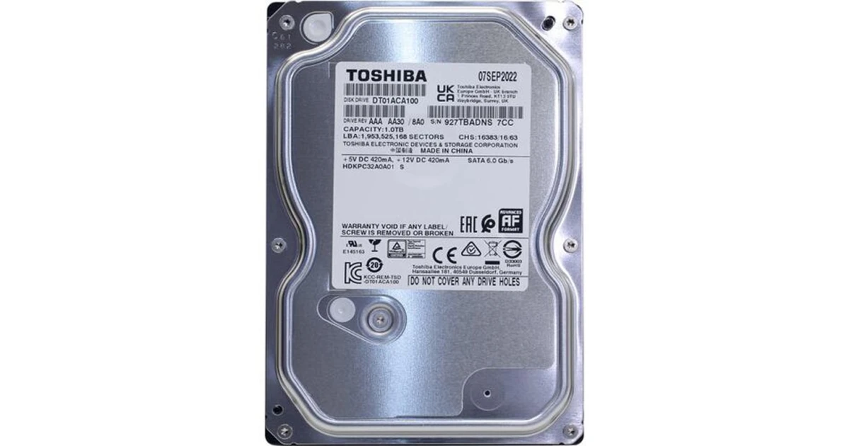 Жесткий диск Toshiba 1Tb 7200об/мин SATA 3 (DT01ACA100) для ПК