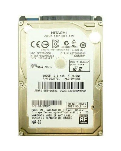 Жесткий диск HGST Travelstar 5K750 500Gb 5400 об/хв 3 Gbit/s (HTS547550A9E384)